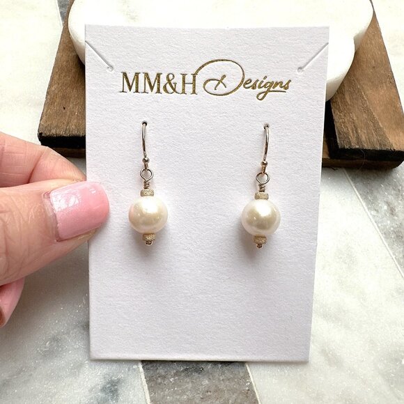 New Elegant Natural White Round Freshwater Pearl Earrings | Handmade in BC - Picture 1 of 4